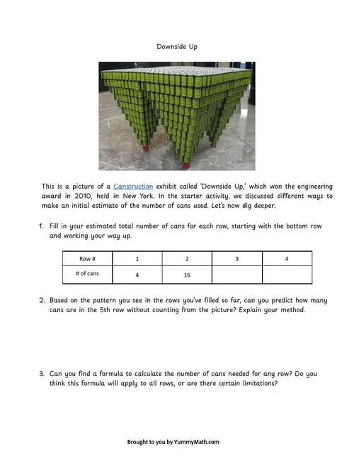 Printable YummyMath activity: Downside Up